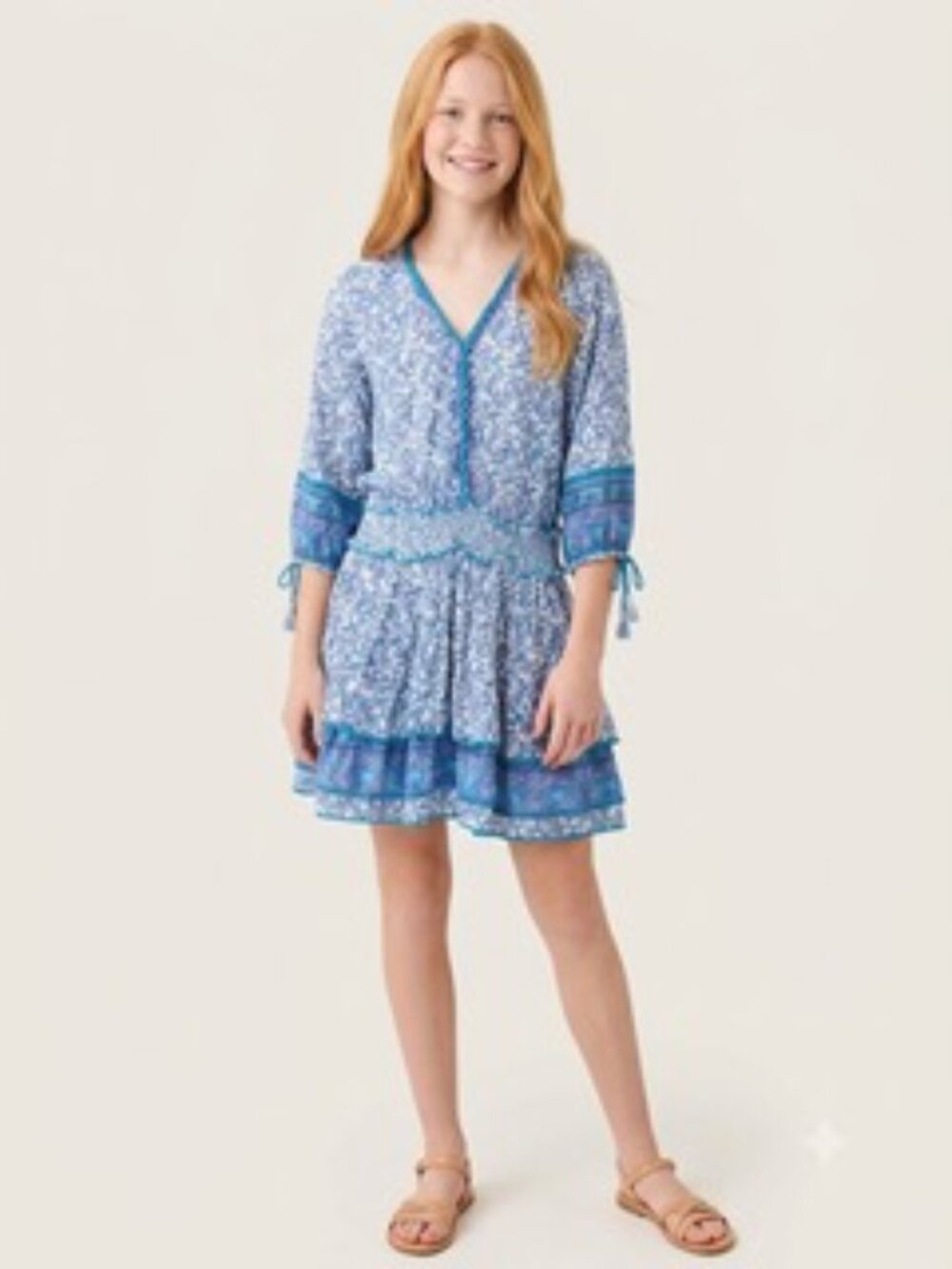 Poupette St Barth Kids Ariel Mini Dress, Blue Monaco Print, Size 8